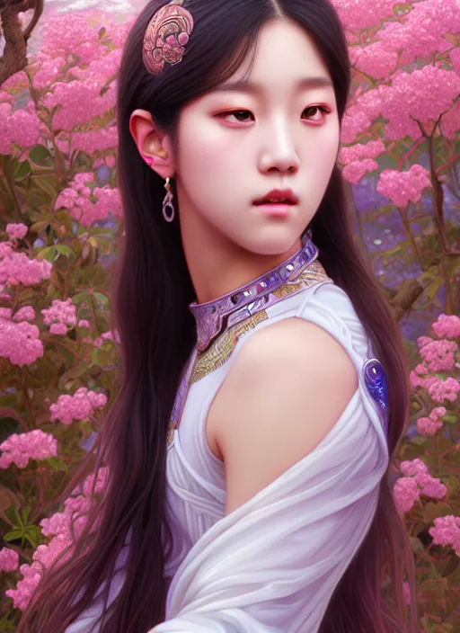 Image similar to jisoo of blackpink, goddess of the moon, highly detailed, digital painting, smooth, sharp focus, illustration, ultra realistic, unreal engine, 8 k, art by artgerm and alphonse mucha