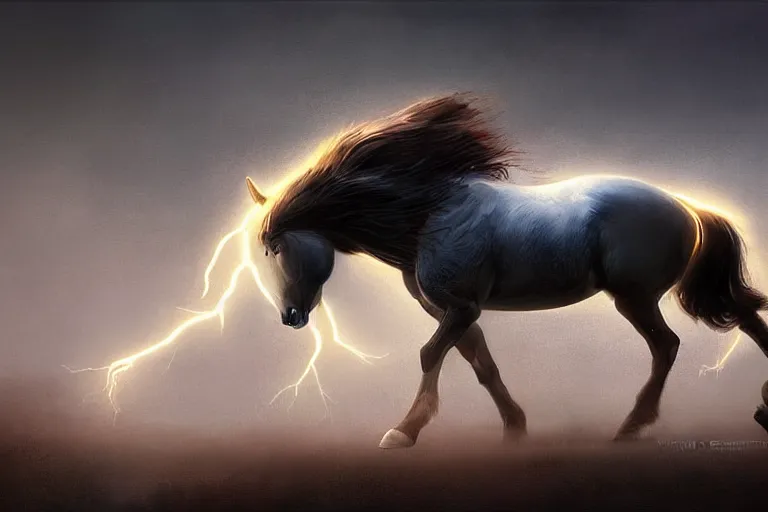 Image similar to a stunning digital painting of a horse made of lightning by greg rutkowski, volumetric light, digital art, fine detail, photorealistic