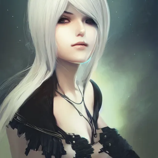 Image similar to Beautiful portrait of 2B from Nier Automata by Charlie Bowater, trending on artstation, digital art