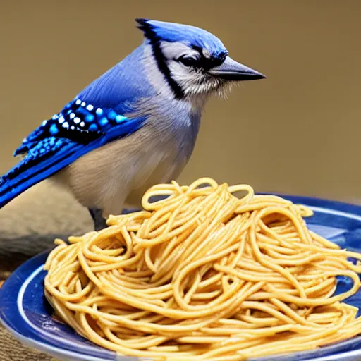 Image similar to bluejay eating spaghetti