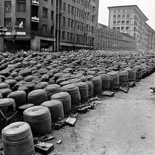 Image similar to Minions barricade themselves on Berlin preparing for the defense of the city against the soviets, Berlin's last stand, second world war, 1945, award winning, historical footage