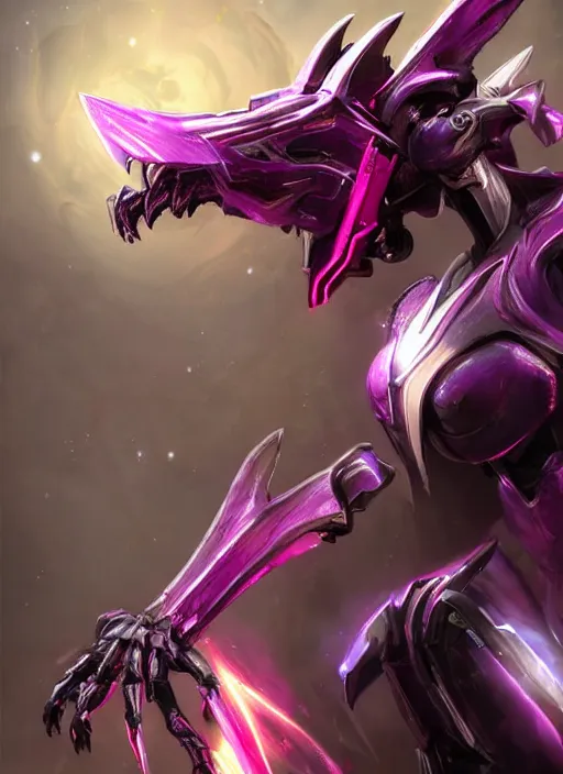 Image similar to cinematic body shot, cosmic beautiful stunning giant robot mecha hot female dragon goddess, sharp sleek cyborg dragon head, sharp metal ears, smooth purple eyes, smooth fuschia skin, smooth silver armor, nebula size, epic proportions, epic scale, macro furry, furry art, dragon art, goddess art, giantess art, warframe, warframe fanart, furaffinity, octane