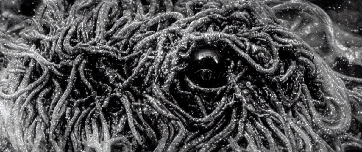 Prompt: filmic extreme close up shot movie still 4 k uhd exterior shot 3 5 mm film color photograph of a terrifying group of ten people attacking each other with tentacles and blood running in terror around mcmurdo station in antartica at night with the northern lights lighting up the sky, in the style of the horror film the thing 1 9 8 2