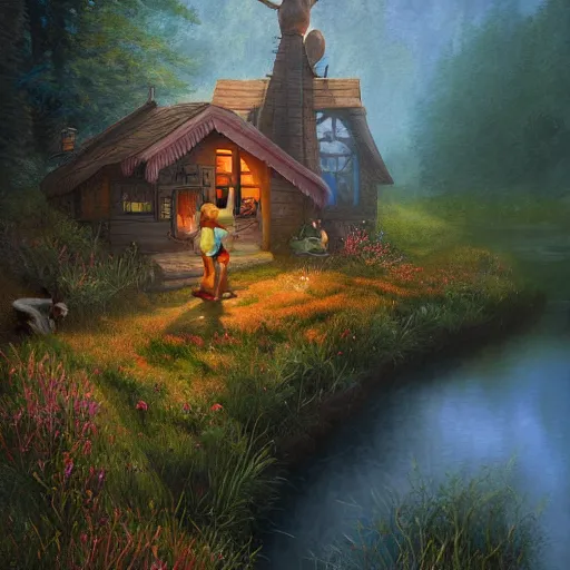 Image similar to brother grimms fairytale lakehouse rabbit digital art, irina french, heraldo ortega, mandy jurgens 8 k 1 5 0 mpx