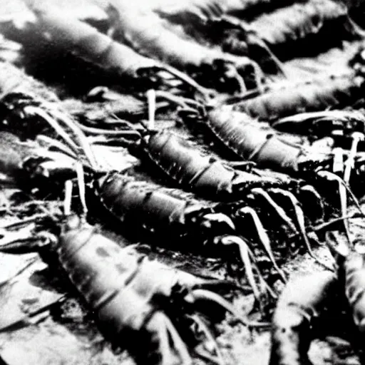 Prompt: crawdads with guns invading nazi germany