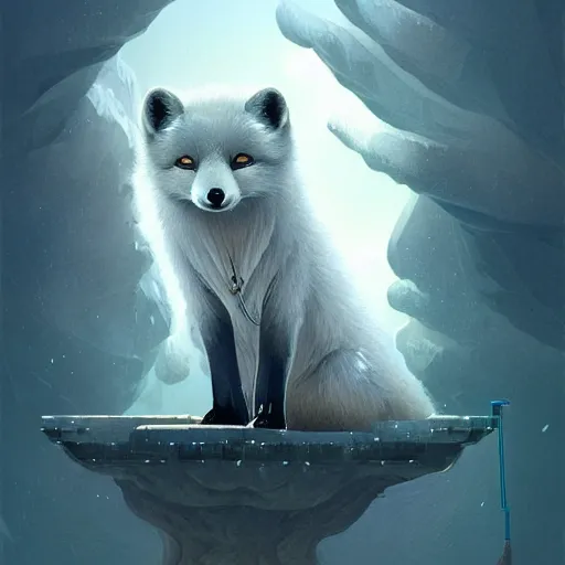 Image similar to elegant anthropomorphic arctic fox butler!!! by artgerm, victo ngai, ryohei hase, artstation, highly detailed digital painting, smooth, global illumination, fantasy art by greg rutkowsky, karl spitzweg