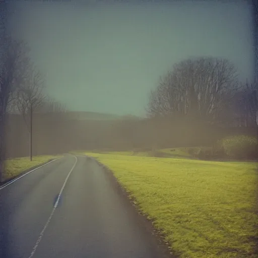 Image similar to Beautiful cameraphone, soft liminal Photograph of an estate road, early morning, small estate-flat