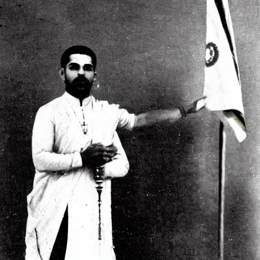 Image similar to drake holding indian national flag in right hand, photograph