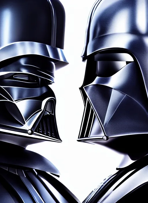 Prompt: Film poster the Darth Vader VS Robocop , faces look at each other, detailed and realistic, 4k, filmic render