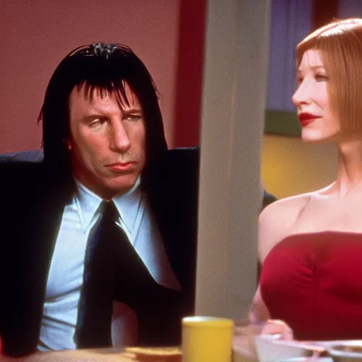 Prompt: Cate Blanchett instead of John Travolta in Pulp Fiction