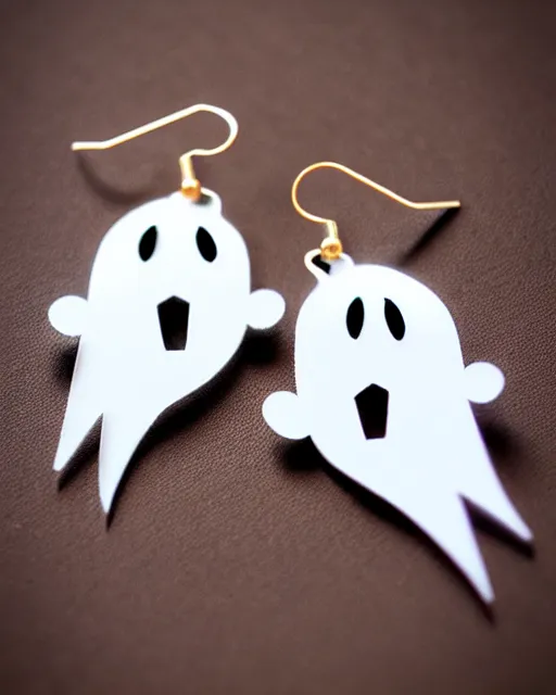 Prompt: cute funny ghost, 2 d lasercut earrings, concept art, trending on artstation, trending on deviantart