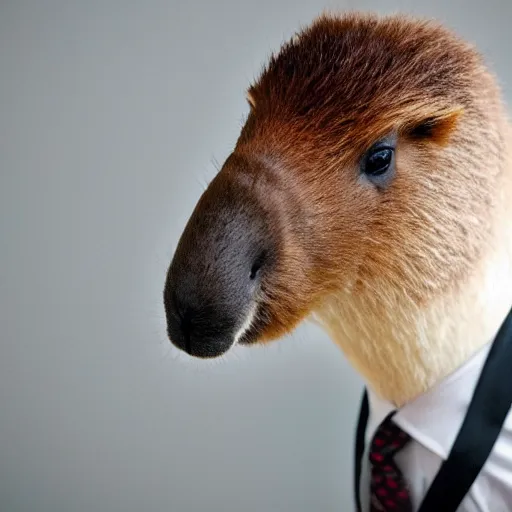 Image similar to an antropomorphic capybara wearing a suit