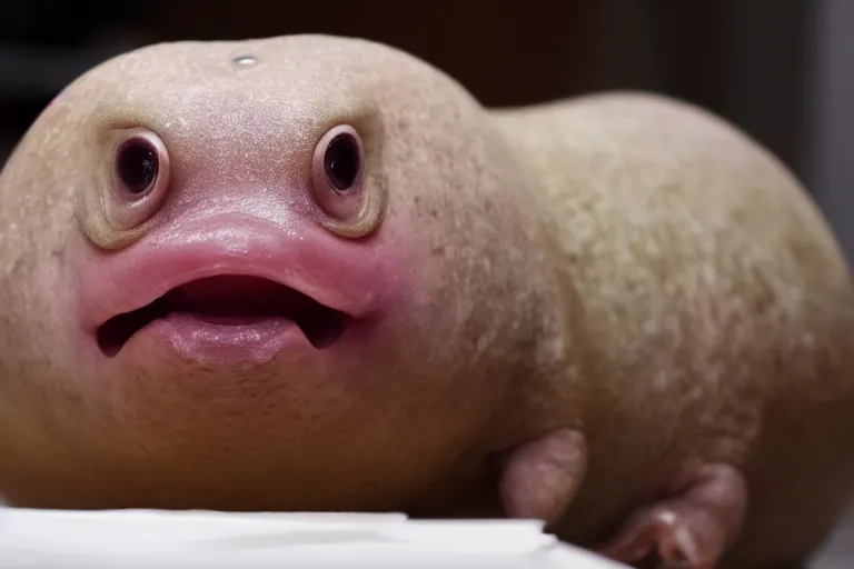 Prompt: a blob fish getting anxious at a job interview, Natural Geographic, photo, 4K