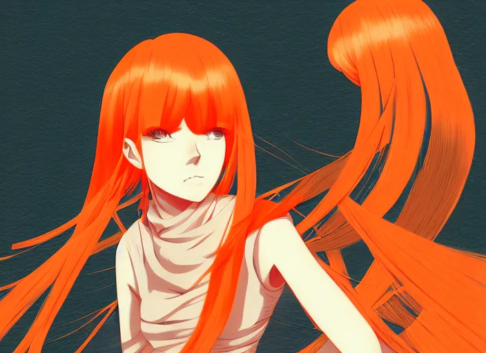 Image similar to anime girl with orange hair in the Soviet pioneer form, manga,katsura masakazu, intricate, detailed, studio lighting, gradation,editorial illustration, matte print, Ilya Kuvshinov, concept art, digital