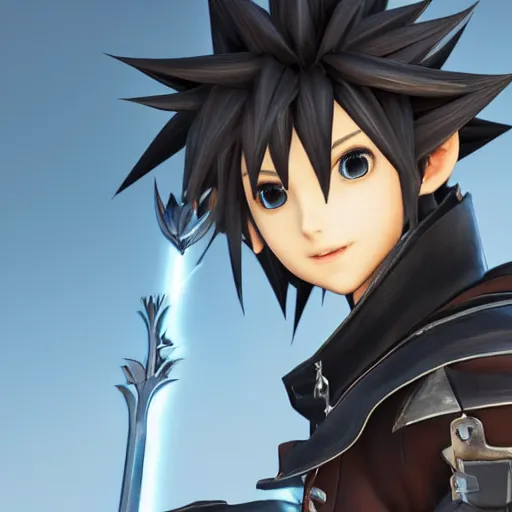 Image similar to a dark haired boy wielding a lance. character design. gesture drawing. line of action. official art, unreal engine 5, unreal engine. tetsuya nomura. kingdom hearts. medium shot. coherent. ray tracing hdr. 8 k. uhd. sharp focus. highly detailed. masterpiece. anime render. cinematic lighting. lifelike.