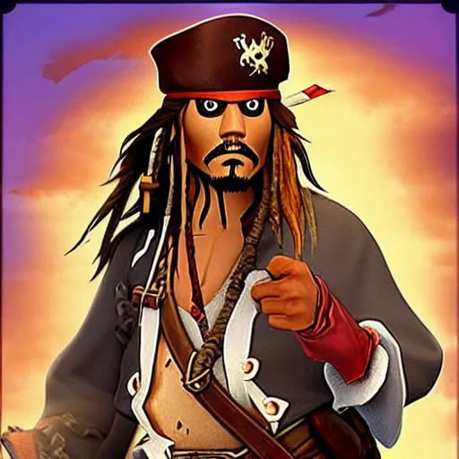 Image similar to Jack Sparrow as Guybrush Threepwood from Monkey Island, retro, 90\'s game