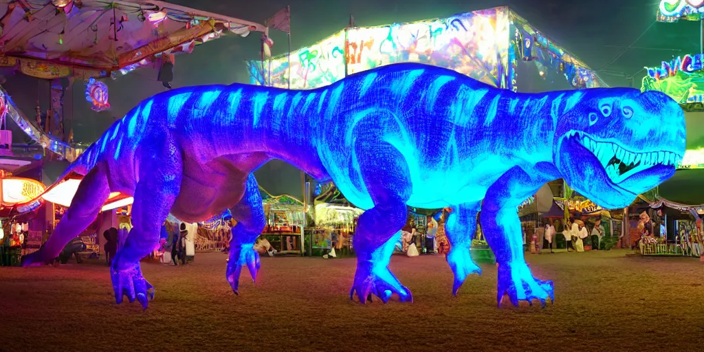 Image similar to glowing hologram dinosaur at the county fair by makoto shinkai