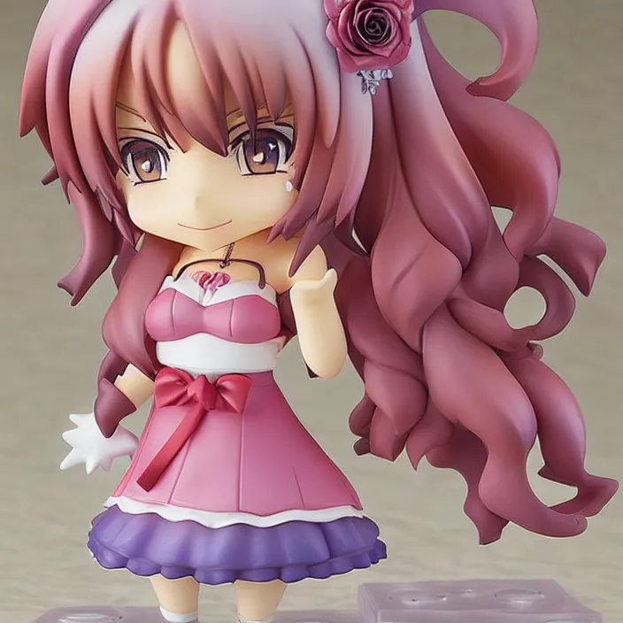 Image similar to an anime nendoroid of a lovely whiht - hair girl wearing roses, figurine, detailed product photo