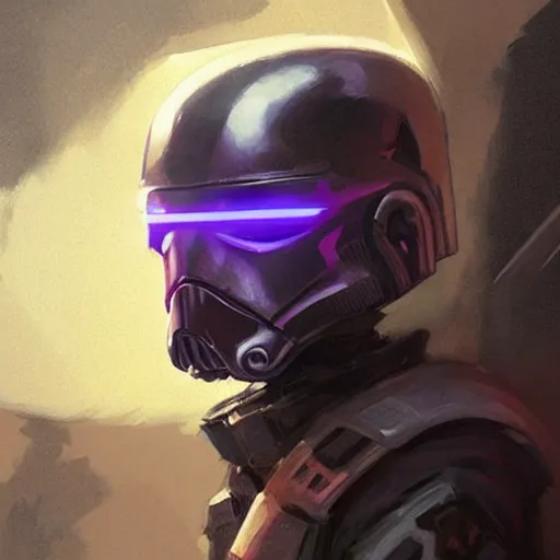 Image similar to concept art of a portrait by greg rutkowski, a soldier of the eternal empire wearing purple and black tactical gear, star wars expanded universe, smooth, sharp focus, artstation hq.