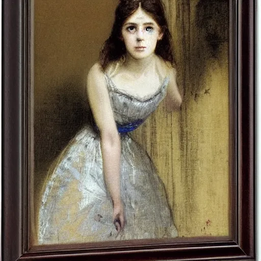 Image similar to young victorian lady lost in a dungeon, by alfred stevens