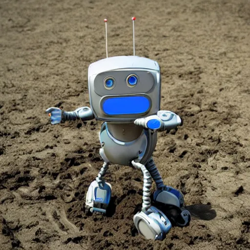 Prompt: robot play in mud