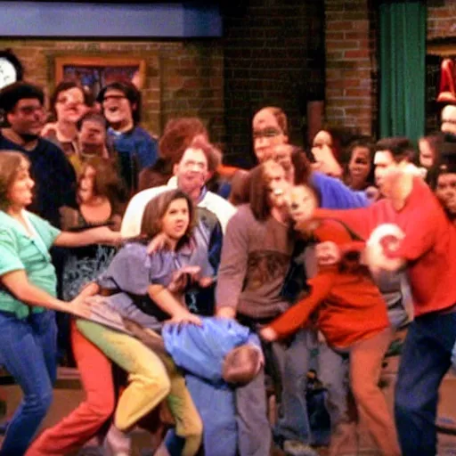 Prompt: scooby - doo cast mosh pit on the jerry springer show