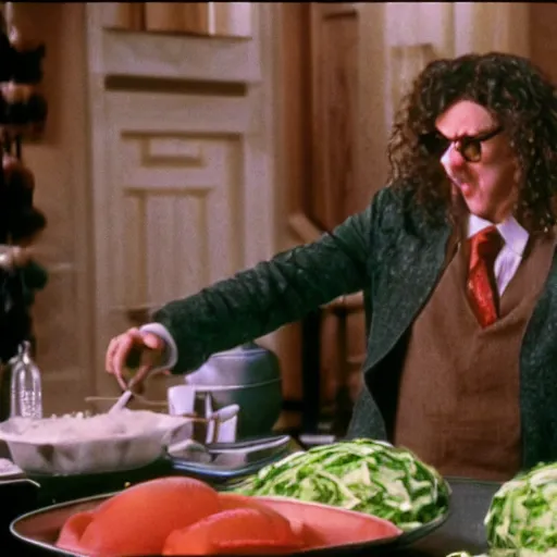 Image similar to weird al really hates sauerkraut, film still, steven spielberg, high quality, 4 k, 8 k