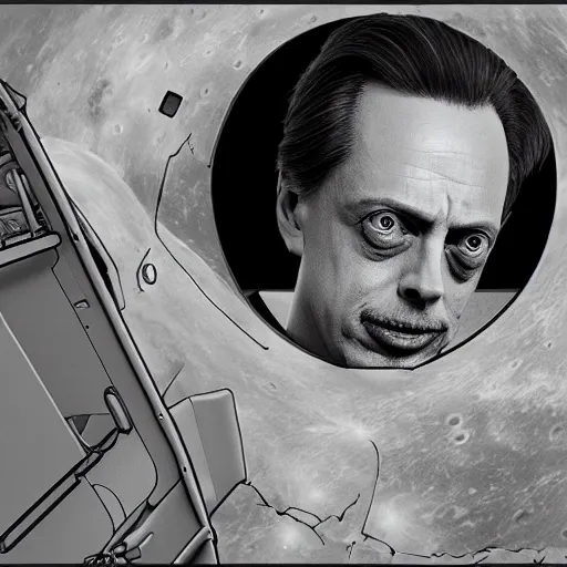 Image similar to black and white photo of steve buscemi on the moon ultra detailed, 8 k, trending on artstation, award - winning art,