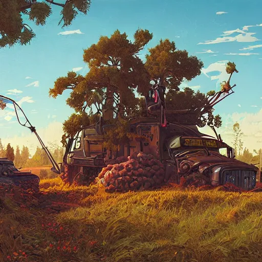 Prompt: an art piece by ivan shishkin and zacharias aagaard and simon stalenhag and dan mumford and josan gonzalez