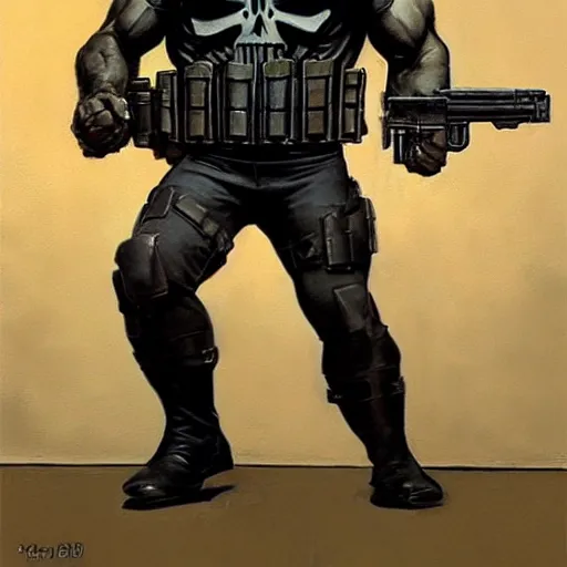 Prompt: mitch fatel as the punisher, painting by frank frazetta, highly detailed, high quality, 8 k, soft lighting, realistic face, path traced