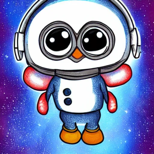 Prompt: cute astronaut penguin, floating on space, disney style, 8 k