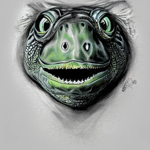 Image similar to a turtle monster, portrait, chalk digital art, fantasy, magic, trending on artstation, ultra detailed, professional illustration by Basil Gogos