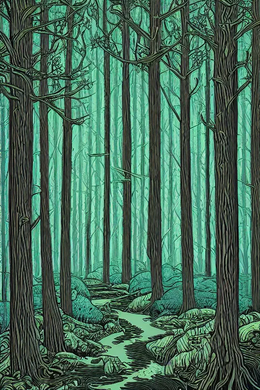 Prompt: A forest by Dan Mumford