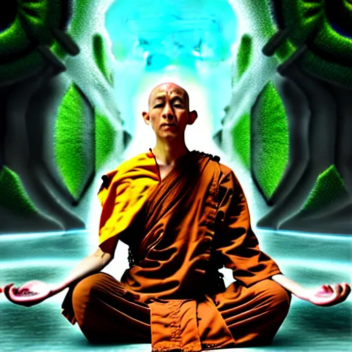 Image similar to a monk levitating water by meditating, digital art, fantasy art, matte painting