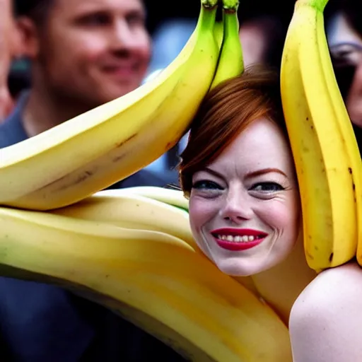 Image similar to a banana is wearing an emma stone head