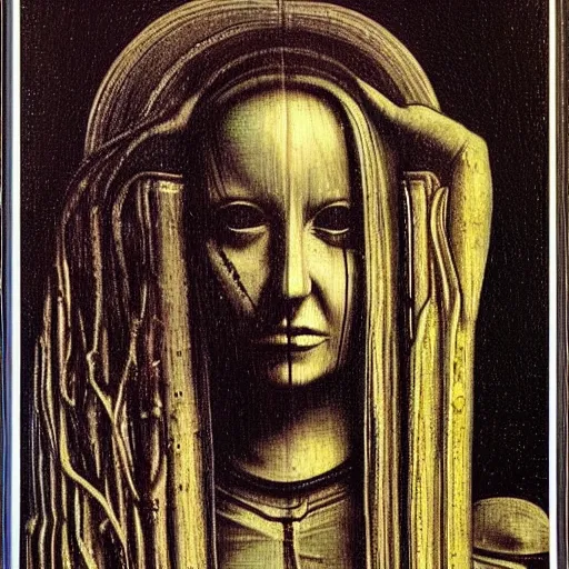 Image similar to giger, h. r. - monalisa in the style of giger, h. r. by giger, h. r.