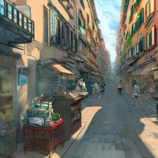 Image similar to Chinatown, Rome, Anime scenery concept art by Makoto Shinkai