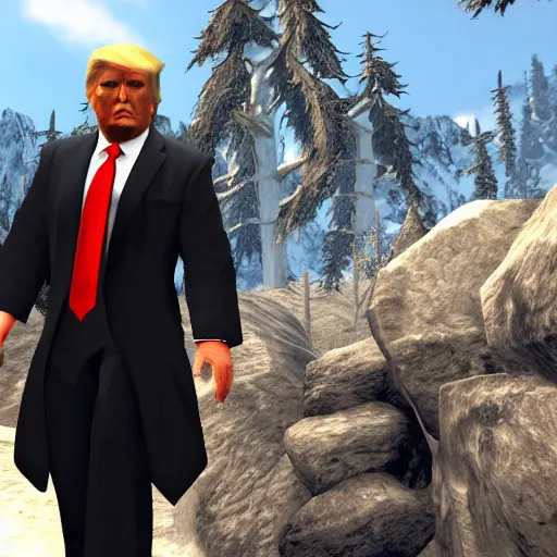 Image similar to video game screenshot of donald trump in skyrim