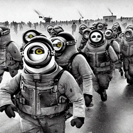 Image similar to “minions landing on D-Day, 4k, award winning”