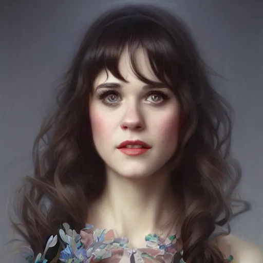 Prompt: ultra realistic illustration, zooey deschanel, intricate, elegant, highly detailed, digital painting, artstation, concept art, smooth, sharp focus, illustration, art by artgerm and greg rutkowski and alphonse mucha and wlop