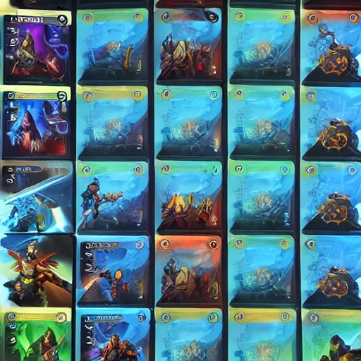 Image similar to A concept art showing several cards of a new game designed by blizzard . This is a card game concept art , card , tabletop, design, card , Pinterest