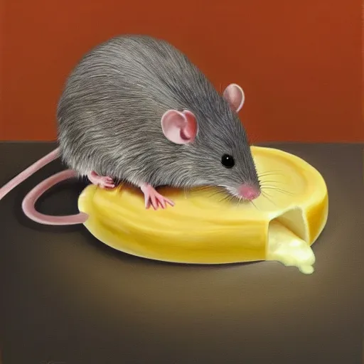 Prompt: realistic painting of a rat with cheese