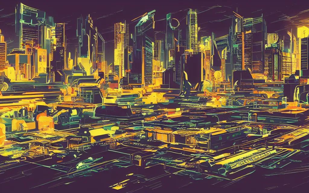 Prompt: retrofuturistic city, in the style of syd mead,
