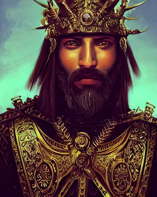 Image similar to illustration of a conquistador wearing ornate armor by anato finnstark and sangsoo jeong, treasure island movie color scheme, symmetric, facial features, portrait, digital painting, trending on artstation, masterpiece