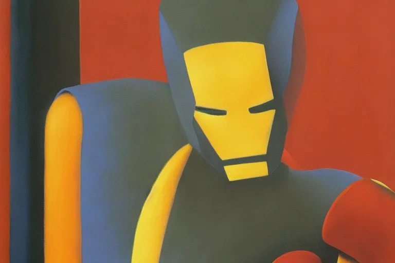 Prompt: iron man painting by rene magritte, high detail, high resolution