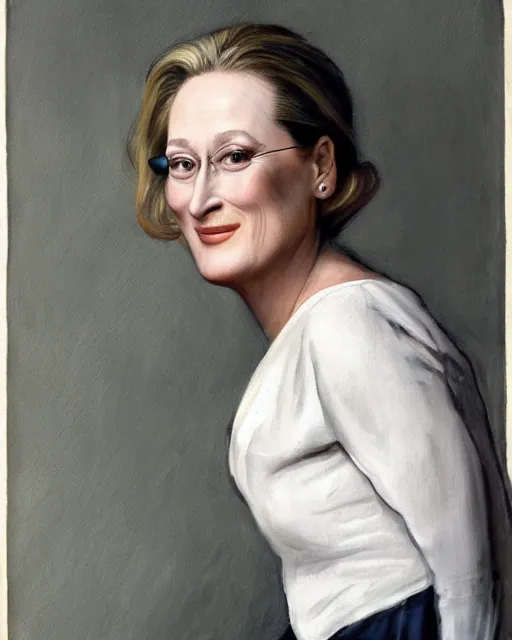 Prompt: portrait of a young meryl streep by normal rockwell