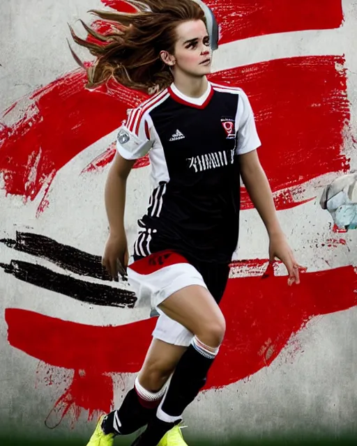 Image similar to a portrait of emma watson as a lokomotiv football player, hyper realistic, highly detailed