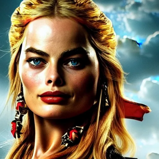 Prompt: stunning awe inspiring margot robbie as a pirate in pirates of the caribbean, movie still 8 k hdr atmospheric lighting