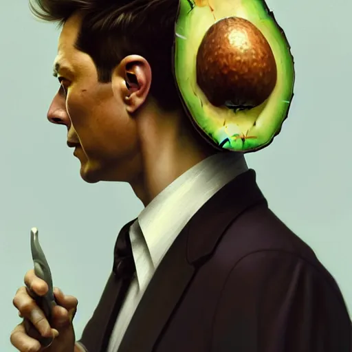 Image similar to avocado, bone in the form of the head of elon musk, elegant, highly detailed, my rendition, digital painting, artstation, concept art, smooth, sharp focus, illustration, art by artgerm and greg rutkowski and alphonse mucha and uang guangjian and gil elvgren and sachin teng