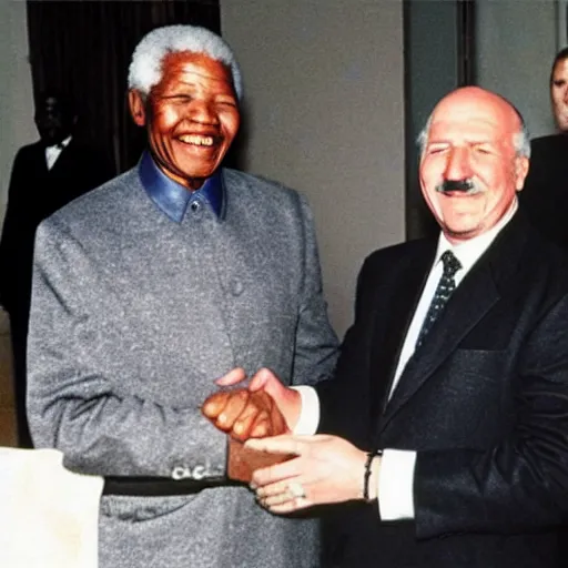 Image similar to Nelson Mandela with Alexander Lukashenko as Batman